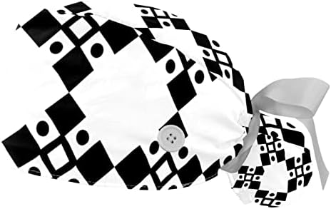 Yidax 2 komada crno-bijelo ponavljanje geometrijske kvadratne uzorkeJPG radna kapa s gumbima