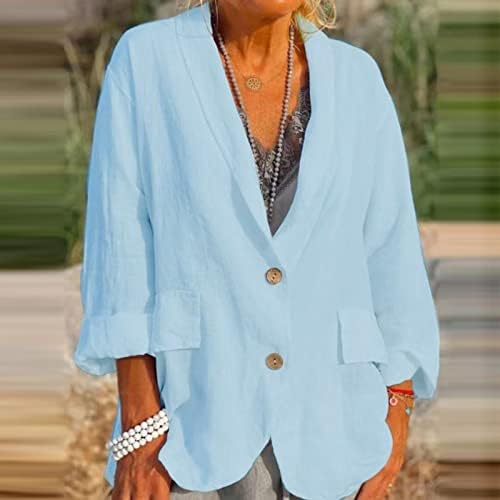 Ženska modna čvrsta otvorena prednja dugi rukav džepni odijelo Blazers Gumb Lannen Outerwear kaput