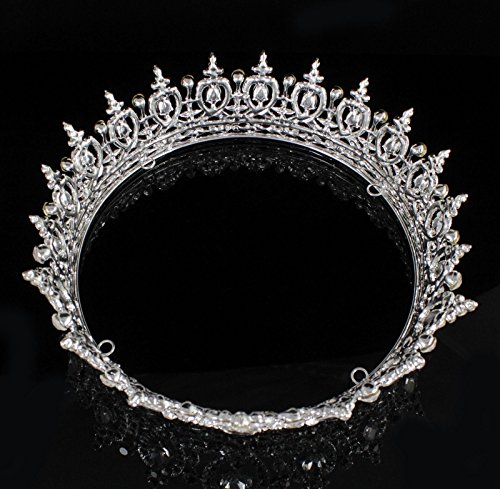 Janefashions Floral Clear austrijski vještački dijamant kristal puna kruna za kosu Tiara Srebrna HG835