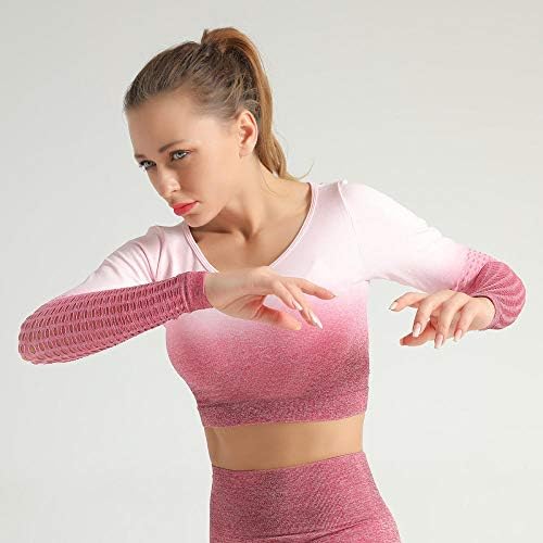 Syxmsm Yoga Odjeća Gradijentna bešavna šuplja joga odijelo Sportske fitness odijelo dugih rukava Yoga hlače