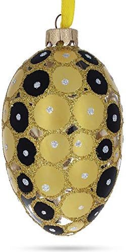 Zlatni i crni krugovi Stakleni jaje Božićni ukras 4 inča