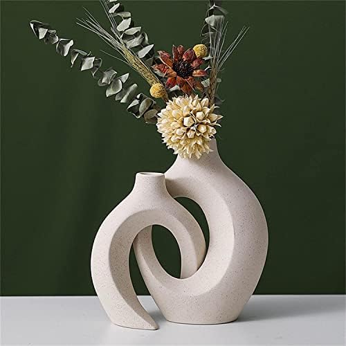 HEWEGO Set od 2 keramičke vaze, bež mat nepravilne šuplje vaze za cvijeće za Kućni dekor, Boho moderna