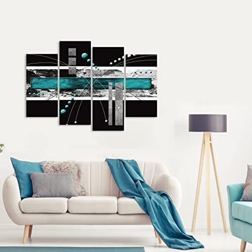 Ypy veliki crni Teal canvas Wall Art-4 ploče moderni apstraktni Set slika za uređenje doma - savremeno