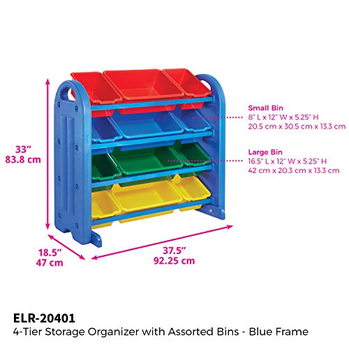 ECR4Kids 4-slojni Organizator za čuvanje igračaka za djecu, plava sa 12 kanti u raznim bojama