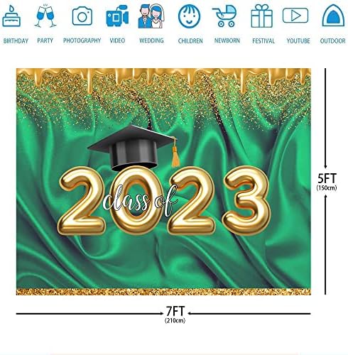 Ticuenicoa 7x5ft zelena i Zlatna pozadina za diplomsku zabavu 2023 Crna Bachelor kapa i Zlatni Transparent
