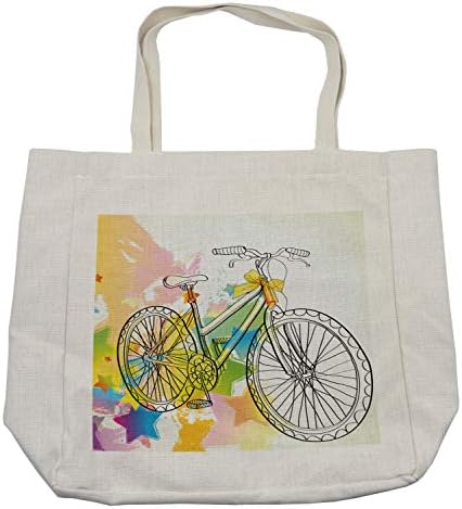 Ambesonne Sketchy torba za kupovinu, ruke nacrtana slika bicikla apstraktni šareni uzorak sa mašnom na biciklističkoj
