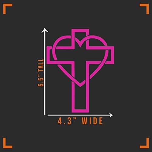 Christian Heart Cross Decal Vinil naljepnica Auto Automobilski zidni laptop | Hot Pink | 4 x 5,5