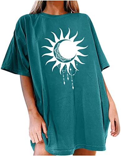 Vintage Ljetni vrhovi za žene mjesec i sunce za tiskane majice O-izrez kratke rukave Djevojke 2023 Prevelike