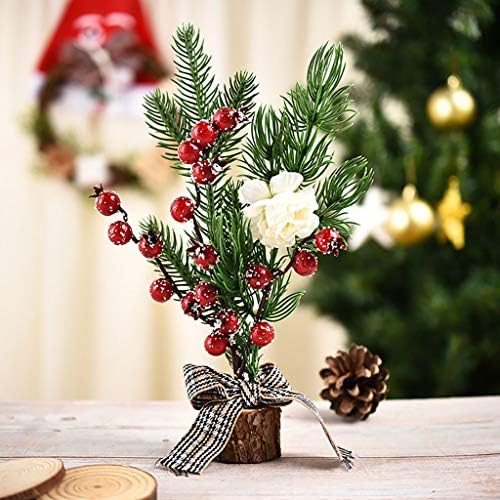 Držite stablo za tablicu Xmas, umjetni mini ukrasi božićnog borovog drveća s crvenim bobicama, cvijetom,