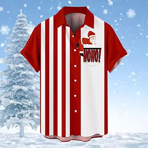 Wocachi božićni gumb dolje majice za muške kratki rukav smiješni Xmas Santa Claus Print casual