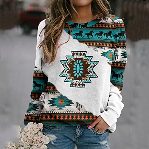 MTSDJSKF Duks za žene Ležerne majice s dugim rukavima Zapadni Aztec Ispiši labavi vrhovi Jeseni