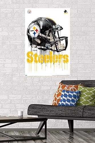 Trendovi Međunarodni NFL Pittsburgh Steelers-Drip kaciga 20 zidni Poster, 22.375 x 34, Poster & Mount Bundle