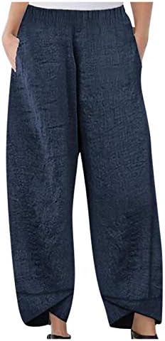 Navyoom ženske posteljine hlače labave hlače široke pantalone za nogu udobne lagane hlače elastične struke s