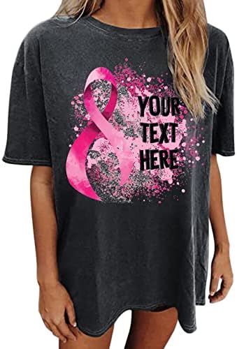 Majice za žensku grafiku, prevenciju raka dojke Print Casual kratki rukav Crewneck Oversized Tee