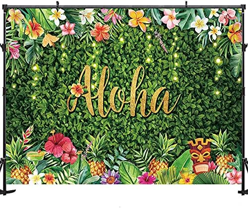 Maijoeyy 7x5ft Aloha pozadina za Luau rođendansku zabavu Glitter zeleno lišće ananas pozadina