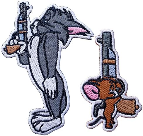 Octoory 2 kom. Mačka i miša sa puškama zakrpa za patch gvožđe za odjeću za odjeću / glačalo na izvezenom