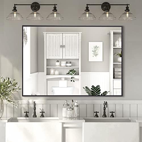 KOCUUY Crno ogledalo za kupatilo, 26 x 38 pravougaono zidno ogledalo sa metalnim okvirom, moderno toaletno ogledalo za spavaću sobu kupatilo dnevni boravak ulaz visi horizontalno ili vertikalno