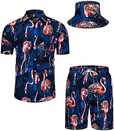 TUNEVUSE MENS Havajski majice i kratke hlače 2 komada Tropical Outfit Cvjetni print gumb Dolje Down