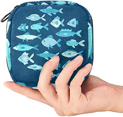 Držač tampona za torbicu, prijenosni ženski menstruacijski jastučić, ribe plava slatka torba za skladištenje sanitarne salvete za žene