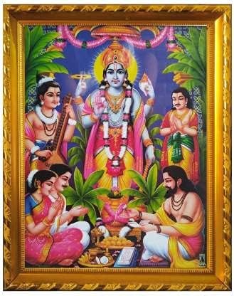 Bog Lord Satyanarayana Swamy Satyanarayan zlatni okvir za fotografije za sobu Pooja vjerski okvir, višebojni