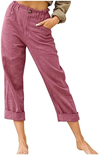 Xueton seljačke hlače za žene plus veličine pamučne posteljine široke noge Capri pant elastični