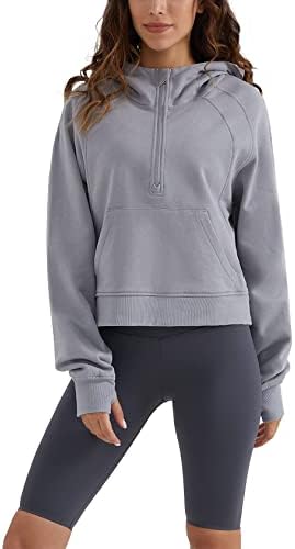 Flygo ženske obrezivanje dukseva 1/2 Zip up pulover duksere vrhovi džemperi sa rupama za palčeve