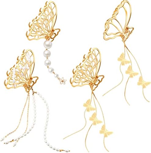 Butterfly Hair Clip 4 komada Gold Butterfly Claw Clip Metal Butterfly Hair Claw Unlip Tassel Hair