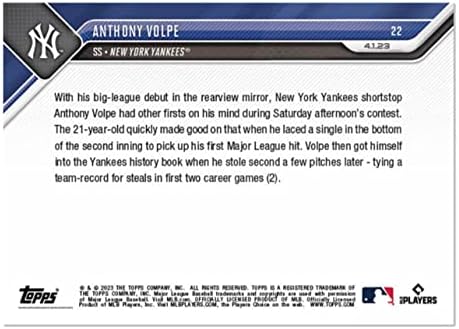 2023 FAPPS Sada Anthony Volpe 22 -RC Rookie prikuplja 1. hit i pokreće u Yankees Record Book-4/1/23 - Trgovačka