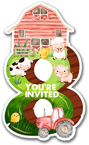 Pozivi na farmi 8. rođendana sa kovertama 8-godišnja rođendan osam oblikovanih pozivnica Kartica Farm Životinje