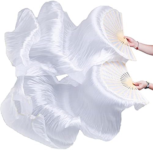 Fjyiri žene 1 par ručno izrađeni svileni dugi trbušni ples ventilatori bijela boja