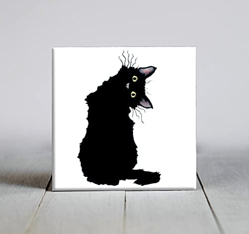 Luda Crna Mačka Akvarelna Umjetnost Dekorativna Pločica
