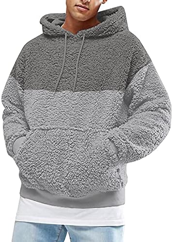 Duksevi XXBR Fleece za mens, flaffy blok bolovni blok patchwork pulover s kapuljačom Fuzzy COSY