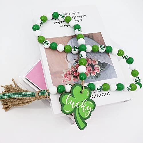 Toofd 33.5 inčni dan St.Patrick Garland sa tasselima ukrasima, zelena sretna djetelina drvene perle Garland