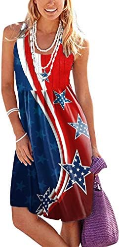 4. jula Ležerna ljetna haljina na plaži za žene Boho haljina sa američkom zastavom bez rukava