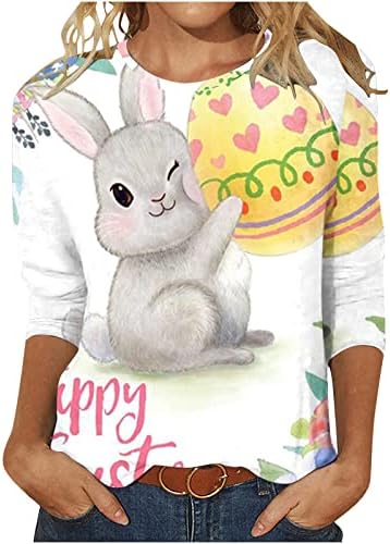 Sretan Uskrs 3/4 majica s rukavima za žene modne tiskane casual majice okrugli vrat Ljetni