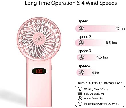 Cazokasi mini ručni ventilator prijenosni punjivi ventilator 4000mAh P-LI baterija, 4-15 sati rada