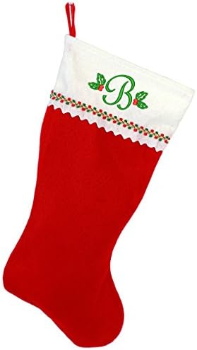 Monogramirani me vezeni početni božićni čarapi, crveni i bijeli filc, početni b