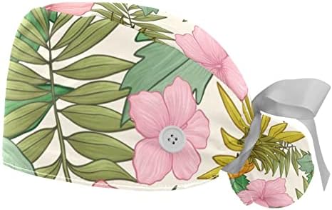 Yoyoamoy 2pcs Radna kapa sa gumbom traka za kravata ružičasti tropsko cvijeće ananas ponytail torbice