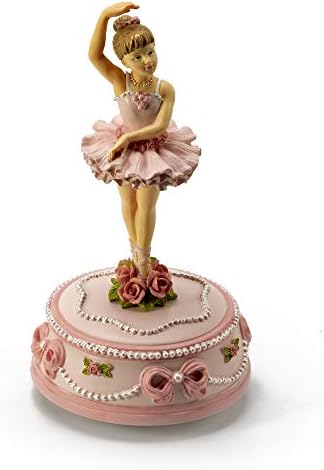 Mlada graciozna rotirajuća balerina sa ružama i vrpcom Muzička figurica - mnoge pjesme koje treba odabrati -