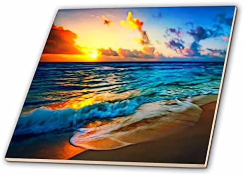 3drose Bright Image of Light Infused Sunset Beach Painting-Tiles
