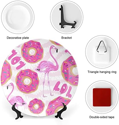 Ružičasti flamingosi i krafni ukrasni tanjur okrugli keramičke ploče sa postoljem za prikaz za uređivač