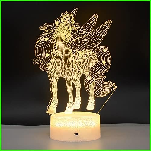 3D LED Illusion Light Unicorn pokloni za djevojčice, noćno svjetlo za djecu od 2-14 godina lampa u obliku jednoroga, sadrži svjetlo od 7 boja koje pokazuju dekor spavaće sobe za savršen sjajan rođendanski božićni poklon za djecu