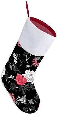 Crni cvjetni uzorak Božićne čarape bijeli super meki plišani modni božićni dekor Xmas čarape