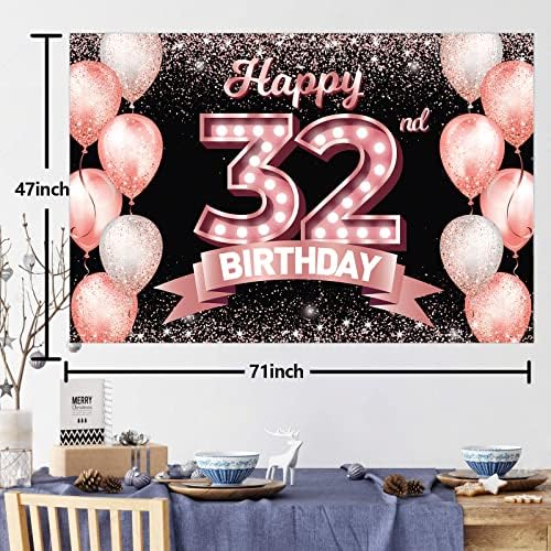 Sretan 32. rođendan Rose Gold Banner pozadina Cheers do 32 godina konfeti baloni tema dekor dekoracije