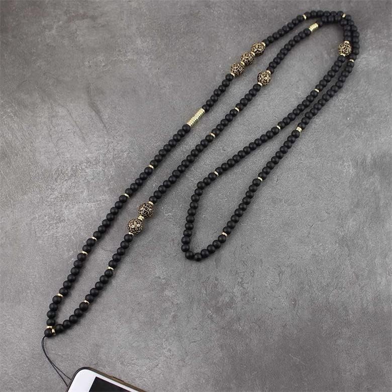 ZJHYXYH Black Wood Beads privjesak za ključeve lančić za djevojčice Telefon ogrlica traka za ključeve visi