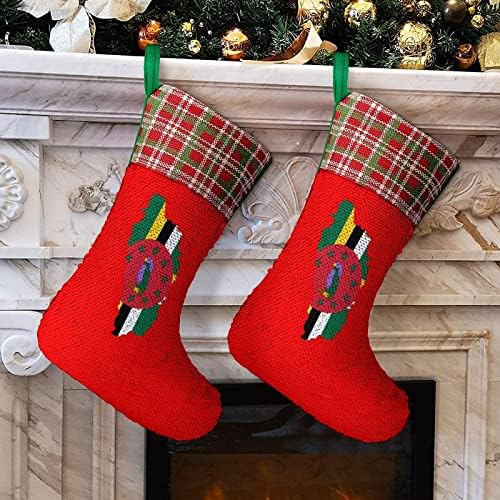 Dominica Map Flag Sequin Božićne prazničke čarape Reverzibilna boja Promjena magične zalihe za klipi za