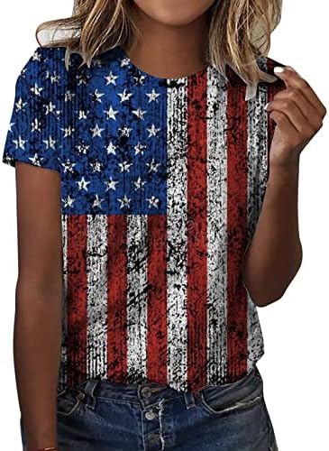 4. jula majice za žene ljetne kratke rukave o-izrez majice američka zastava Stars Stripes Tie-Dye majice