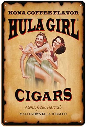 Hula girl cigare-Aloha sa Havaja - Kona ukus kafe - Vintage cigara Label - 8in x 12in Vintage wood Art