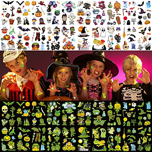 Aresvns Halloween Svjetleća privremena tetovaža za djecu 140+kom, Glow in the dark netoksične vodootporne lažne