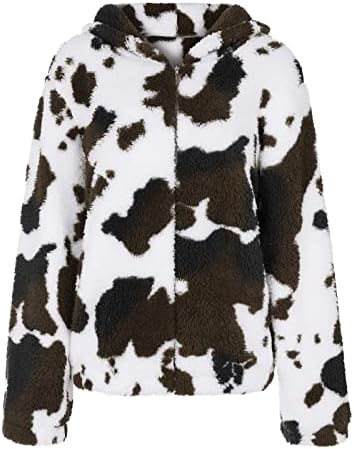 Amikadom Zip up gornja odjeća za ženske zimske jeseni dugi rukav Vneck krava Ispis slatka kapuljača sa kapuljačom